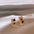 Brown Cat And Crystal Bow Gold Tone Drop Stud Earrings view 4