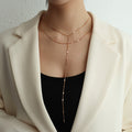 Double Layer Y Lariat Side Chain Necklace Long Tassel view 3