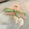 Tulip And Sheer Bow Hair Claw In Purple Pink Or White view 8