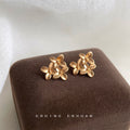 Matte Gold-Tone Triple Flower Cluster Stud Earrings view 3