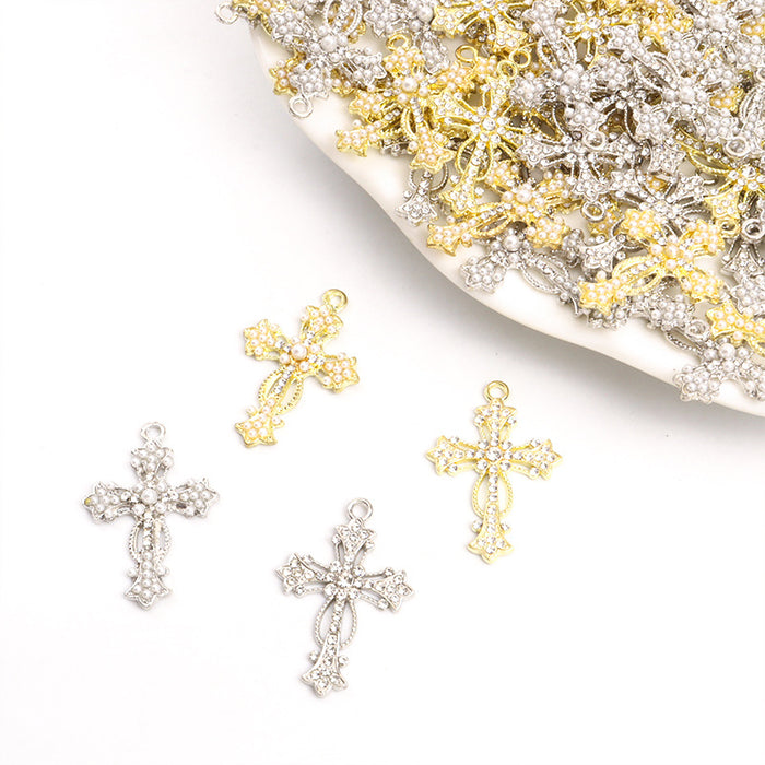 Crystal-Accented And Pearl-Look Gold Silver Cross Pearl-look And Alloy Charms in 4 Styles
