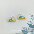 Gold Tone Mountain Enamel Pearl And Clear Stone Stud Earrings view 1
