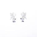Silver Butterfly Purple and Pink Bead Cluster Stud Earrings view 5