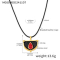 Leather Cord Half Moon Enamel Red Teardrop Pendant Necklace view 6