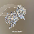 Silver Tone Oversized Floral Crystal Statement Earrings view 2