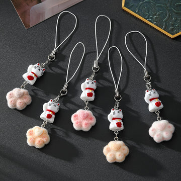 Lucky Cat Phone Strap Charm with Flocked Paw 5 Colors