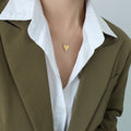 Gold Steel Crystal Border Heart Pendant Chain Necklace view 3