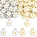 White Five Petal Flower Charms in Gold and Silver Tones view 4