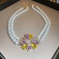 Pearl Crystal Flower Necklace and Earrings in Three Colors view 9