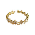 Gold Tone Wheat Branch Clear Stone Adjustable Open Ring view 5