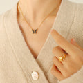 Butterfly Pendant Necklace Gold Steel Black Wing Cable Chain view 4