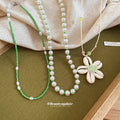 Green Bead Pearl and Shell Flower Necklaces Three Styles view 2