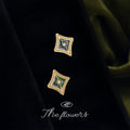 Gold Dark Green Enamel Star Diamond Stud Earrings Pair view 1
