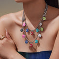 Steel Ball Chain Necklace Multicolor Enamel Sun Moon Discs view 2