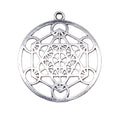 Geometric Circular Lattice Metal Pendant in Antique Silver view 3