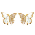 Gold-Tone Shell and Pave Stone Butterfly Stud Earrings view 5