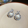 Pearl Disc Crystal Stud Earrings in Gold and Silver view 7
