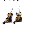 Black Cat and Skeleton Cat Wood Hook Earrings in Two Designs view 4