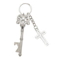 Silver Key Bottle Opener Keychain Openwork Cross Charm view 5