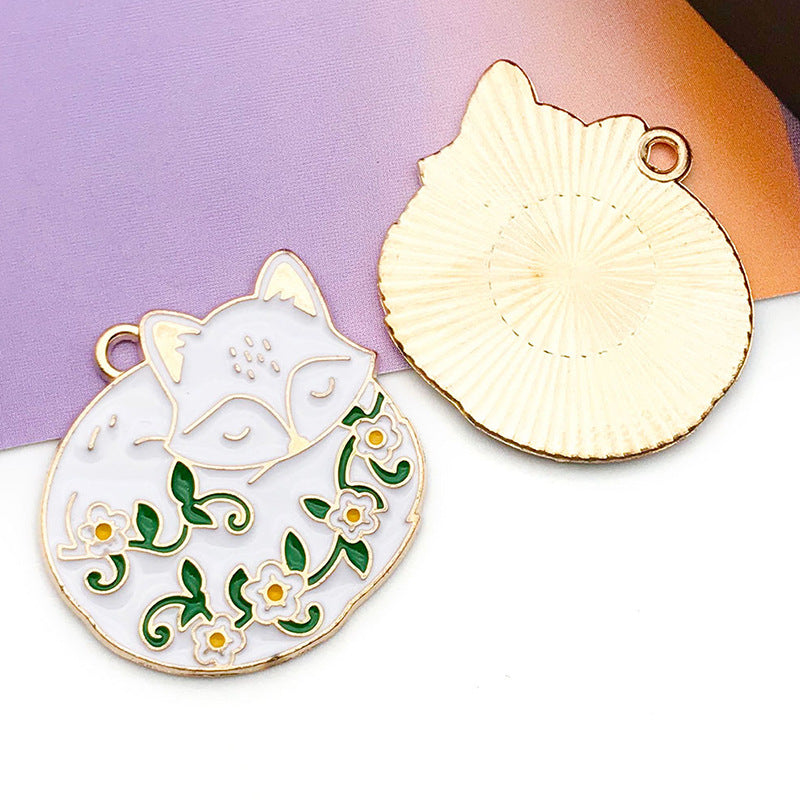 Enamel Zinc Alloy Flower Fox animal charm pendants for DIY necklaces earrings accessories