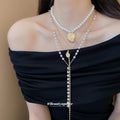 Gold Tone Shell Pendant Pearl Three Necklace Set Statement Jewelry view 1