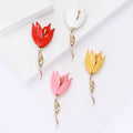 Enamel Tulip Brooch White Red Pink Yellow Gold Stem view 1