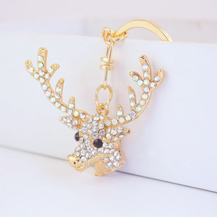 Rhinestone Deer Head Keychain in Gold, Silver, or Random Color