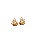 Gold Tone Gourd Stud Earrings with Pearl Look Tops view 5