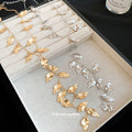 Leaf Cascade Y Necklace with Polished Metal Leaf Drops view 2