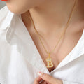 Gold Crown Initial Letter Pendant Necklace Rope Chain view 1
