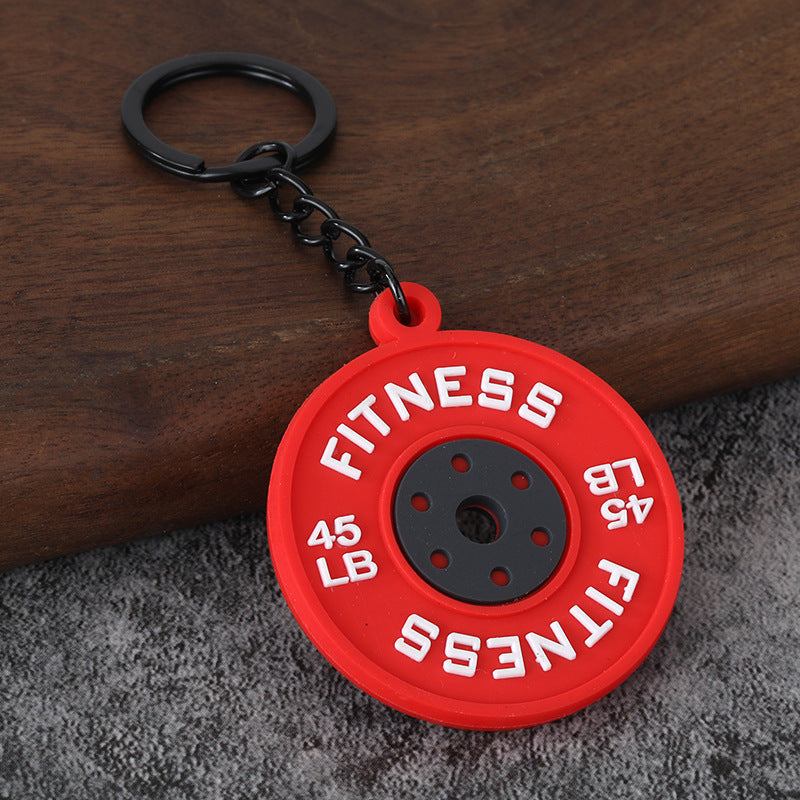 Fitness Barbell and Weight Plate Metal Keychain Gym Bag Charm