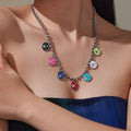 Steel Ball Chain Necklace Multicolor Enamel Sun Moon Discs view 4