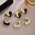 Red and Black Chunky Square Open C Hoop Stud Earrings view 1