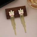 Pastel Pink Lion Dance Gold Tone Long Chain Tassel Earrings view 1