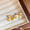 Brushed Gold Tone Three Petal Flower Stud Earrings view 2