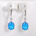 Gold Rose Silver Blue Oval Stone Leverback Clip Earrings view 8