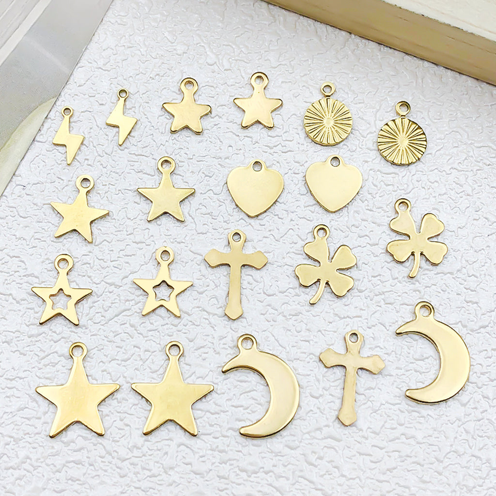 Stainless Steel Heart Star Four Leaf Clover Cross Tag Charm Pendant for DIY Bracelet
