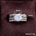 Round Crystal Three Band Bridal Style Ring Set Polished Metal Jewelry view 5