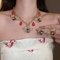Gold Bee Ladybug Crystal Insect Necklace and Stud Earrings view 1