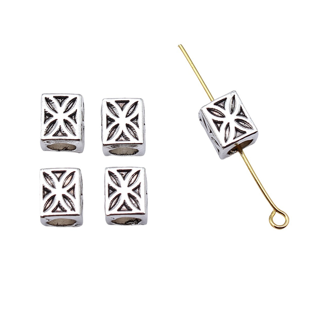 7x7x9mm 1.4g Antique Silver Zinc Alloy Square Pattern Large Hole Spacer Beads for Bracelet Making