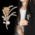 Gold Tone Multicolor Floral Branch Pearl Look Metal Brooch Pin view 3