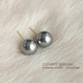 Gray Pearl Stud Earrings Gold Tone Post Large Round Pair view 4