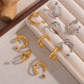 C-Shape Twisted Hoop Stud Earrings Gold Steel Finish view 3