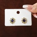 Gold Purple Oval Gem Crystal Filigree Stud Earrings view 4