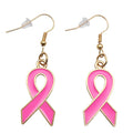 Pink Awareness Ribbon Dangle Hook Earring Pair with Metal Hooks view 5