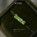 Gold Tone Emerald Green Rectangular Stone Full Eternity Band Ring view 1