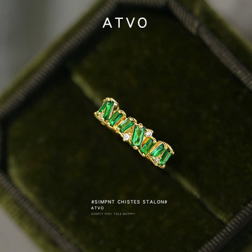 Gold Tone Emerald Green Rectangular Stone Full Eternity Band Ring