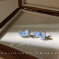 Silver Blue Glass Chip Bow Crystal Frame Stud Earrings view 4