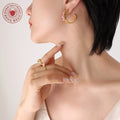 C Shape Pink Crystal Hoop Earrings Gold Steel Tone view 3
