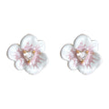 White Pink Enamel Flower Stud Earrings Heart Clear Stone view 5